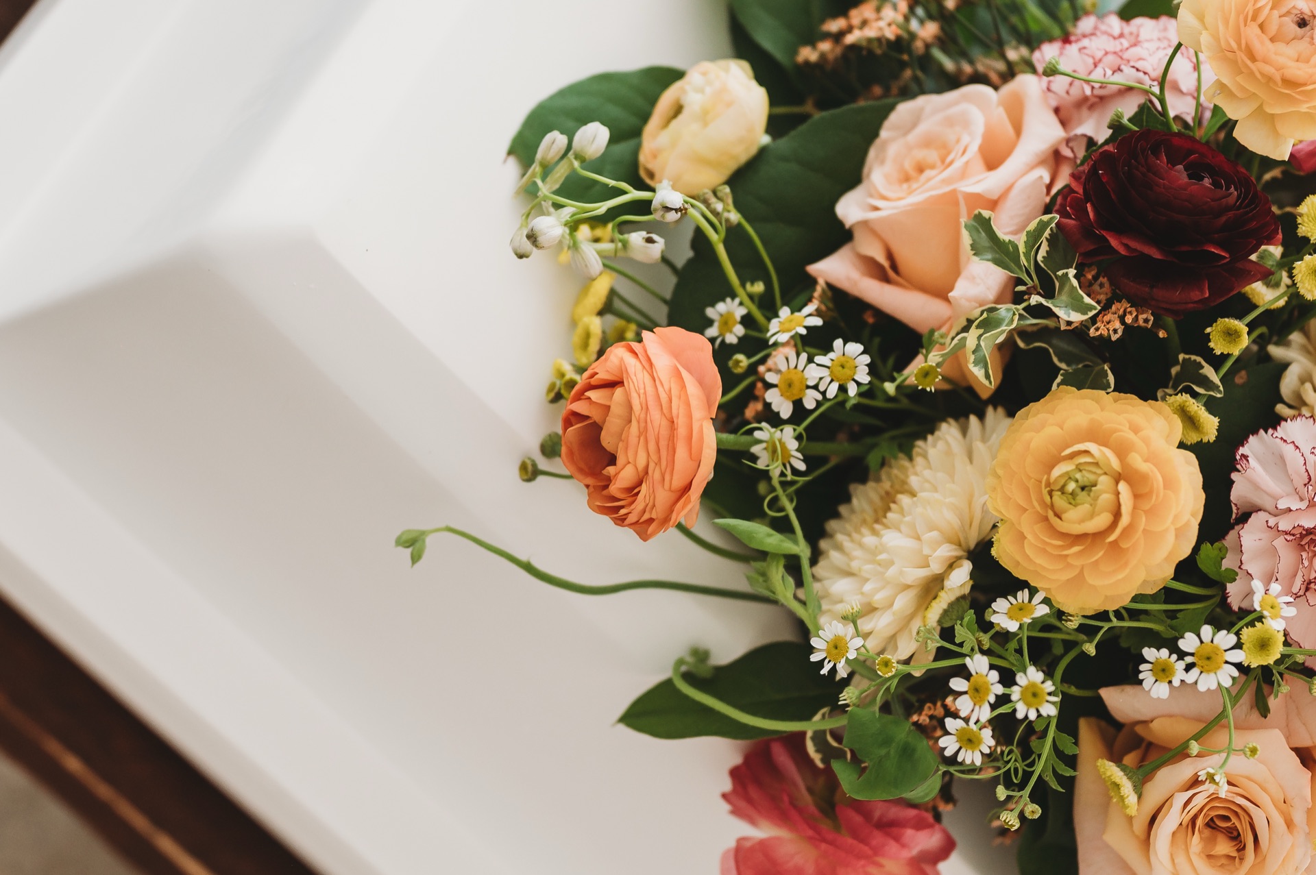 Colorful floral arrangement at a memorial service