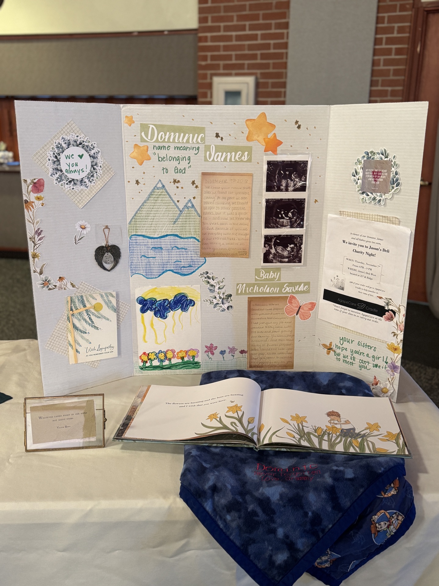 Scrapbook display with family photographs